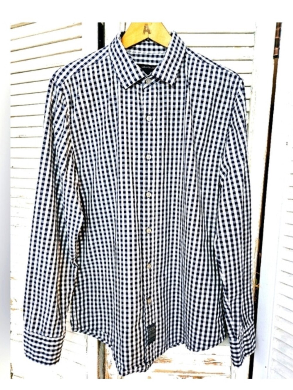 Calvin Klein Jeans Navy and White Gingham Check Button Down Medium
